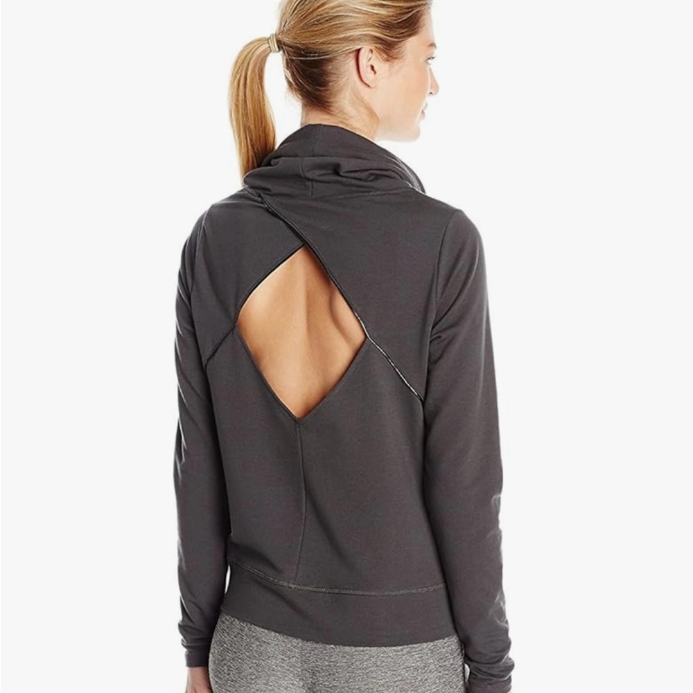 Steve Madden Charcoal Black Open Back Cowl Neck Workout Sweatshirt